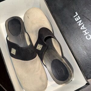 CHANEL Black and Cream Mules